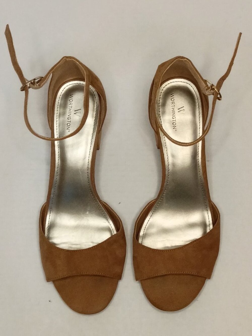 Worthington Ischia Tan Faux Suede Ankle Strap Block Heel Sandals Size 9.5M